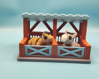 3D Printed Horse Stable Playset with Horse and Donkey - USA Made 3D Printed Fun