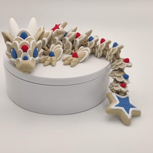 Baby Star Cookie Dragon | 3D Printed Red, White & Blue Articulated Fidget