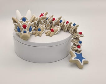 Baby Star Cookie Dragon | 3D Printed Red, White & Blue Articulated Fidget