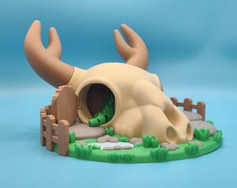 Iguana House Playset – 3D Printed Cow Skull Hideaway with Articulated Iguana