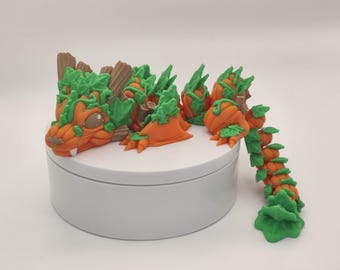 Articulated Pumpkin Dragon | 3D Printed Fall Fantasy Collectible | Poseable Halloween Desk Toy