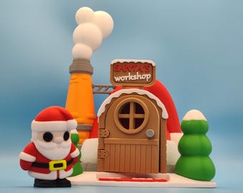Santa’s Workshop Playset – 3D Printed Holiday Scene with Articulated Santa