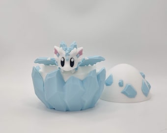 Ice Crystal Dragon & Egg - Snow Gem 3D-Printed Dragon and Matching Egg