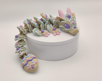 9" Baby Easter Egg Cookie Dragon, Articulating Dragon, 3D Printed Fidget Toy