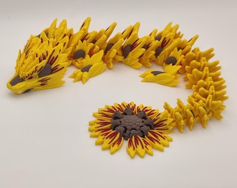 Sunflower Dragon, Flower Dragon, Articulating Dragon, 3D Printed Fidget Toy