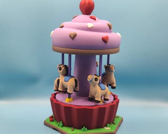 Cupcake Carousel 3D Printed Playset - Fun Carousel with Moving Horses