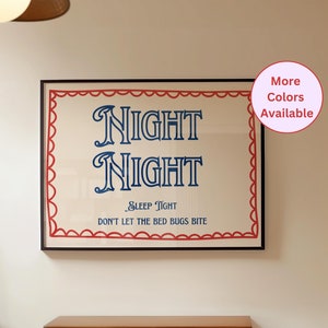 Natt, sov gott, horisontell väggposter - Trendig sovrumskonst - Citatposter ovanför sängen - Minimalistisk typografisk poster - Premiumkvalitet