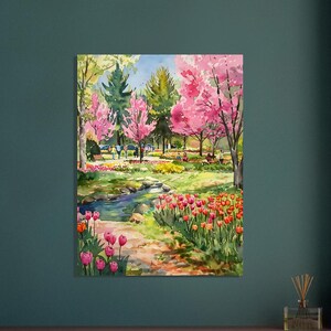 Bunte Tulpen Park Aquarell Wand Kunst Klassisches Mattes Papier Poster
