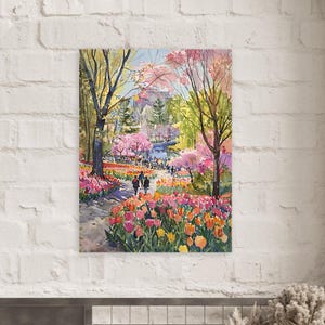 Art mural coloré à l'aquarelle du parc des tulipes, affiche classique en papier mat
