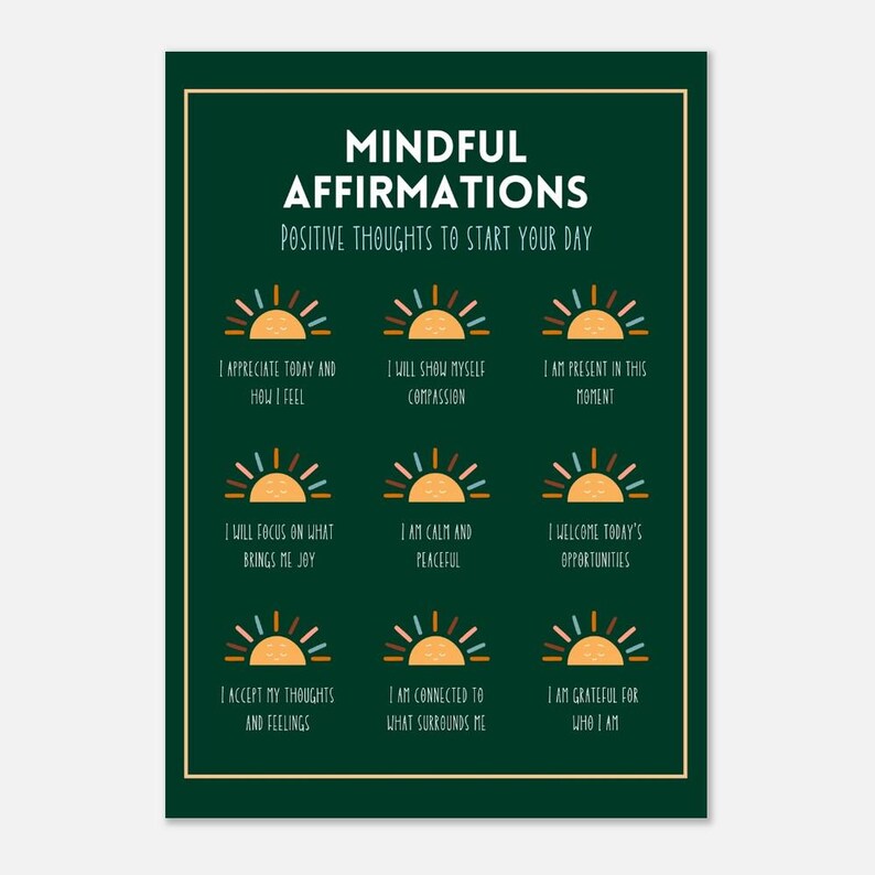 Mindful Affirmations Poster - Positive Daily Thoughts Wall Art | Cheer ...