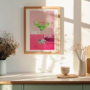 Spicy Margarita Kunstdruck - Modernes Pink und Grün Cocktail Poster - 200g/m² Mattes Finish - Ungerahmt Küche Diner Wandkunst