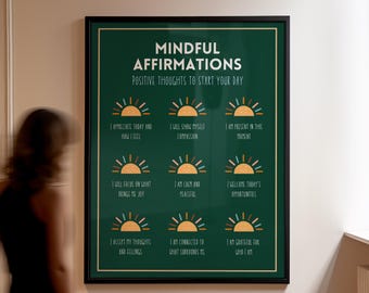 Mindful Affirmations Poster - Positive Daily Thoughts Wall Art | Cheer Up Inspirational Print | Motivational Decor for Home or Office