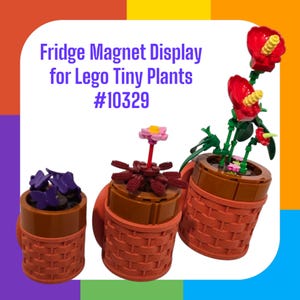 Magnetic 3D-Printed Holders for LEGO Icons Tiny Plants Set #10329 | Basket-Weave Pattern | Fridge Magnets | Display For LEGO Botanicals