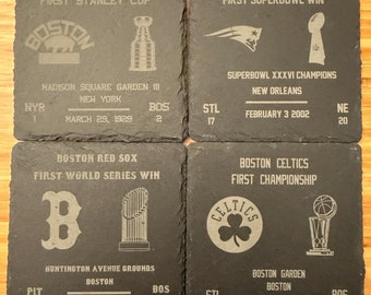Conjunto de porta-copos Boston Sports History Slate – Primeiro conjunto de campeonatos