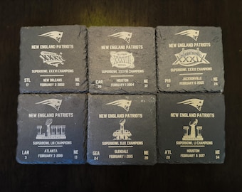 Graverade skifferunderlägg - New England Patriots 6x Super Bowl-vinster