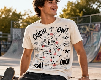 Ouch! Cartoon Character Pain Illustration T-Shirt | Funny Injury Graphic