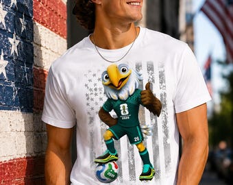 Eagle Mascot Soccer Jersey T-Shirt | Striped Flag Background