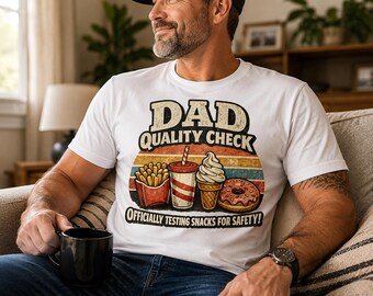 Dad Quality Check T-Shirt | Retro Snacks Graphic, Fries Donut Coffee