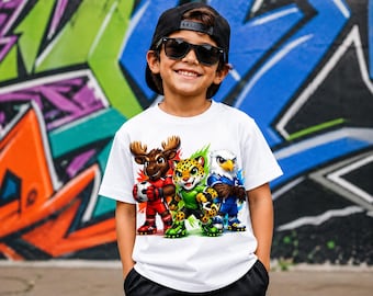 Three Animal Heroes-T-shirt voor peuters | Cartoon eland, tijger en adelaar