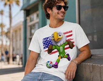 Eagle Soccer Player T-Shirt | American Flag Background