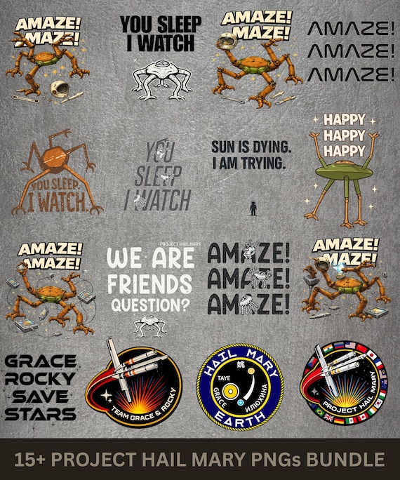 Project Hail Mary PNG Bundle – Rocky Alien Quotes, Sci-Fi Graphics (Digital Download)