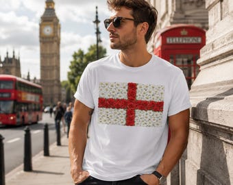 St George's Cross Floral Flagge T-Shirt | England Rose & Daisy Design
