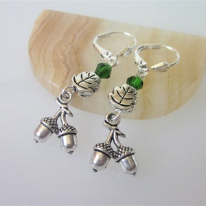 Silver Acorn Earrings, Oak Tree Acorn Dangle Earrings, Nature Jewelry, Celtic Earring Dangles, Oak Leaf image 1