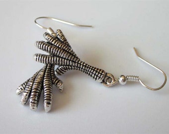 Antiqued Silver Dragon Claw Earrings, Eagle Talons, Hawk Dangle Earrings Bird Talon, Unisex Jewelry