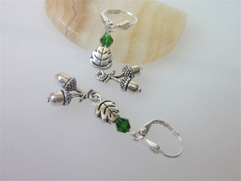 Silver Acorn Earrings, Oak Tree Acorn Dangle Earrings, Nature Jewelry, Celtic Earring Dangles, Oak Leaf image 3