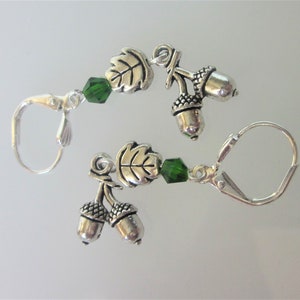 Silver Acorn Earrings, Oak Tree Acorn Dangle Earrings, Nature Jewelry, Celtic Earring Dangles, Oak Leaf image 10