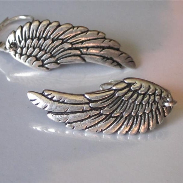 Silver Wing Earrings, Angel Wing Earrings, Fairy Wing, Metal Dangle and Drop Earrings