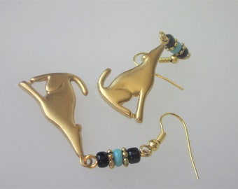 Southwestern Dangle Earrings, Howling Coyote Dangles, Howling Wolf Earrings, Gold Tribal Jewelry, Animal Earrings