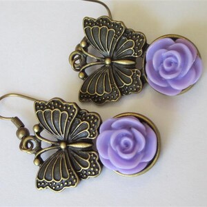 Spring Butterfly Earrings, Lavender Garden Flower Dangle, Purple Easter Earrings, Butterfly Dangle and Drop Earrings image 3