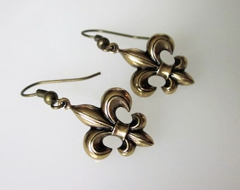 Gold Fleur De Lis Earrings, Celtic Jewelry, Celtic Earrings, Men, Unisex Dangle, Small Dangle