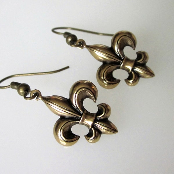 Gold Fleur De Lis Earrings, Celtic Jewelry, Celtic Earrings, Men, Unisex Dangle, Small Dangle