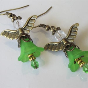 Green Fairy Earrings, Lucite Flower Dangle, Garden Fairy, Handmade Jewelry, Fae Earrings, Sprint, Flower Jewelry, Woodland Wee Folk image 4