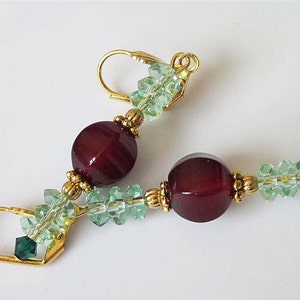 Agate Gemstone Dangle Earrings, Beaded Agate and Crystal Earrings, Carnelian Agate, Natural Stone Jewelry image 5
