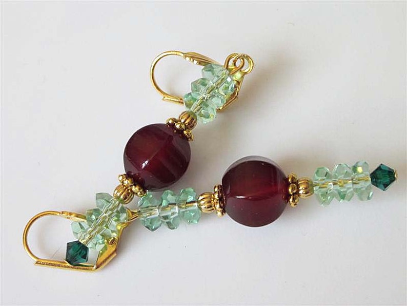 Agate Gemstone Dangle Earrings, Beaded Agate and Crystal Earrings, Carnelian Agate, Natural Stone Jewelry image 5