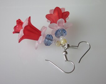 Military Wedding, Red White & Blue, Lucite Flower Earrings, Flower Jewelry, Bridesmaid Gift