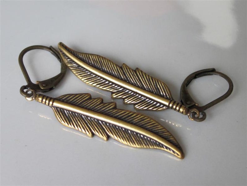 Metal Feather Earrings Mens Dangle Earrings Large Sized Etsy