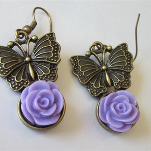 Spring Butterfly Earrings, Lavender Garden Flower Dangle, Purple Easter Earrings, Butterfly Dangle and Drop Earrings image 4