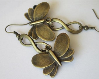 Butterfly Earrings, Nature Jewelry, Spring Earrings, Butterfly Jewelry, Minimalist Bronze Metal Insect Earrings, Primitive Jewelry