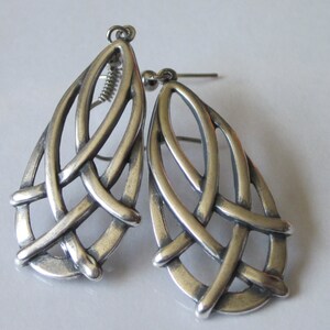 Silver Celtic Knot Earrings, Antiqued Silver Teardrop, Celtic Jewelry, Dangle Earrings, Brass Stamping image 2