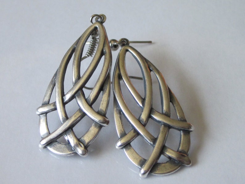 Silver Celtic Knot Earrings, Antiqued Silver Teardrop, Celtic Jewelry, Dangle Earrings, Brass Stamping image 2