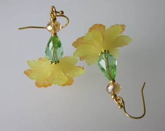 Orange and Yellow Flower Dangle Earrings, Victorian Floral, Wedding Jewelry, Spring Wedding Earrings, Bridal Jewelry