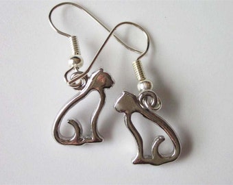 Silver Cat Earrings, Small Dangle Earrings, Cat Jewelry, Simple Earrings, Minimalist Jewelry