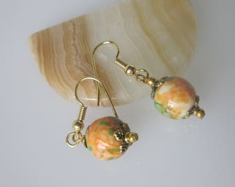 Small Fall Dangle Earrings, Fall Jewelry, Orange, Simple Beaded Glass Earrings, Minimalist Jewelry