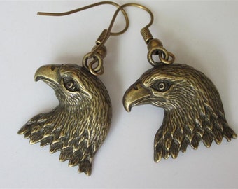 Bronze Eagle Earrings, Mens Dangle Earrings, Animal Jewelry, American Eagle, Bird Totem, Unisex Jewelry