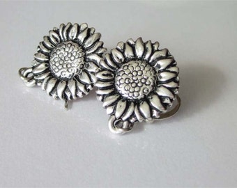 Silver Sunflower Earrings, Small Dangle Earrings, Silver Flower Charm, Garden Flower Jewelry, Womens Jewelry