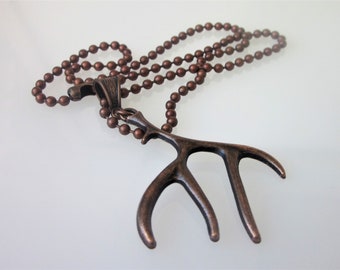 Deer Antler Necklace, Antiqued Copper Antler Pendant Necklace, Unisex Jewelry, Men’s Jewelry Gift